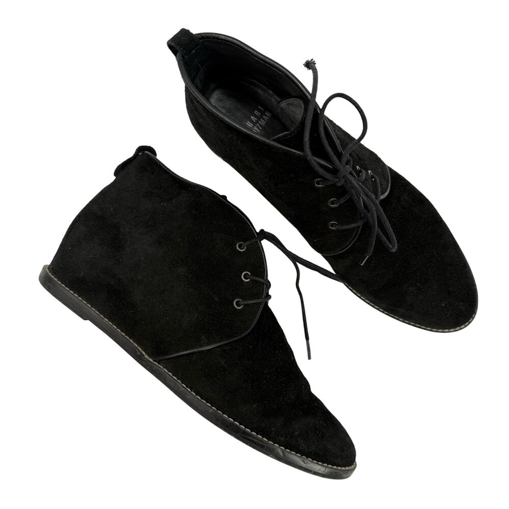 Stuart Weitzman Rove Boots Size 7.5 Black Suede Ankle Lace Up Leather Luxury